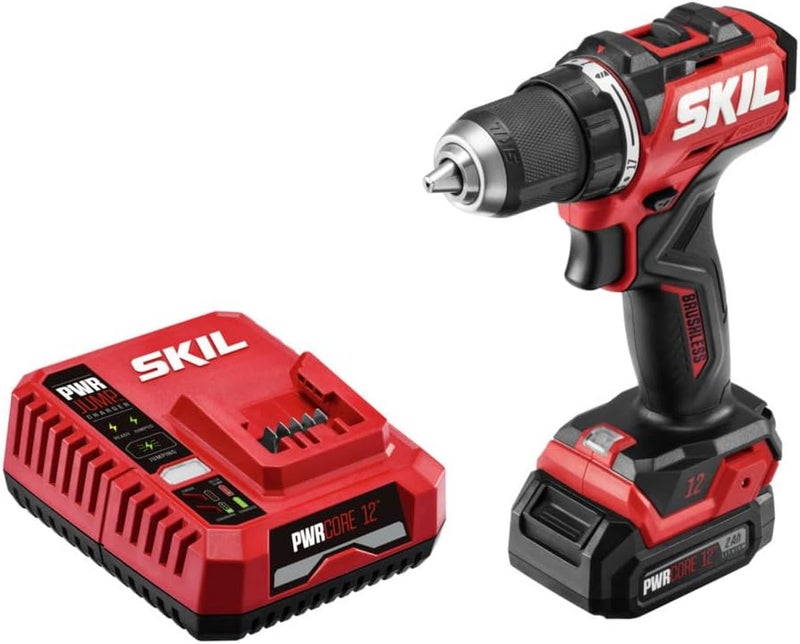 SKIL PWR CORE 12 Brushless 12V 1/2" Compact Variable-Speed Drill Driver Kit with 1/2'' Single-Sleeve, Keyless Chuck & LED Worklight Including 2.0Ah Battery and PWR JUMP Charger - DL6290A-10 - Image 1